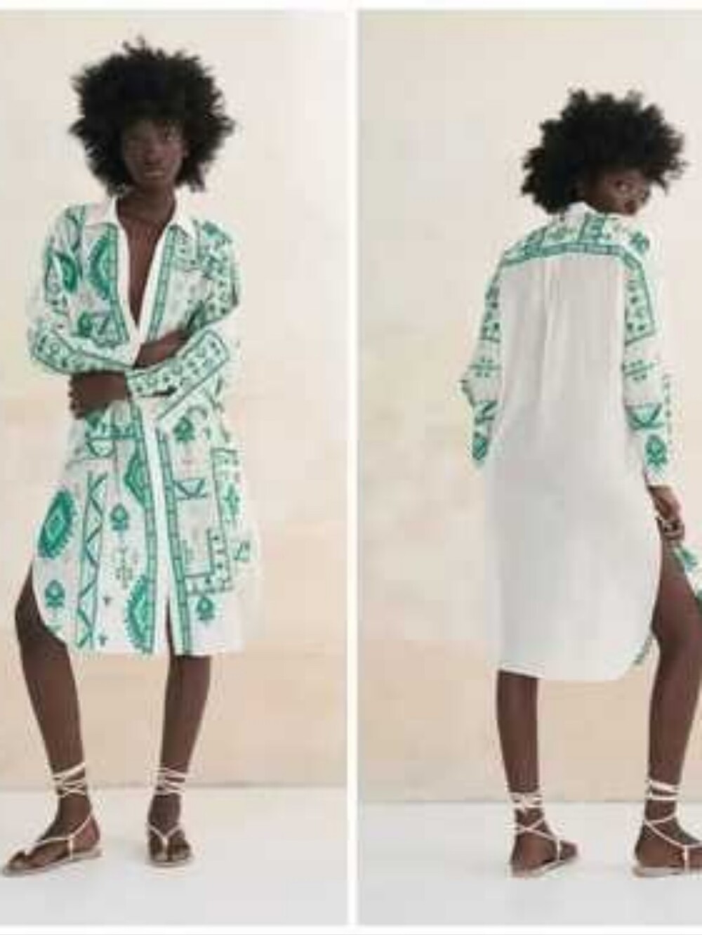 ZARA Embroided Shirt Midi Dress